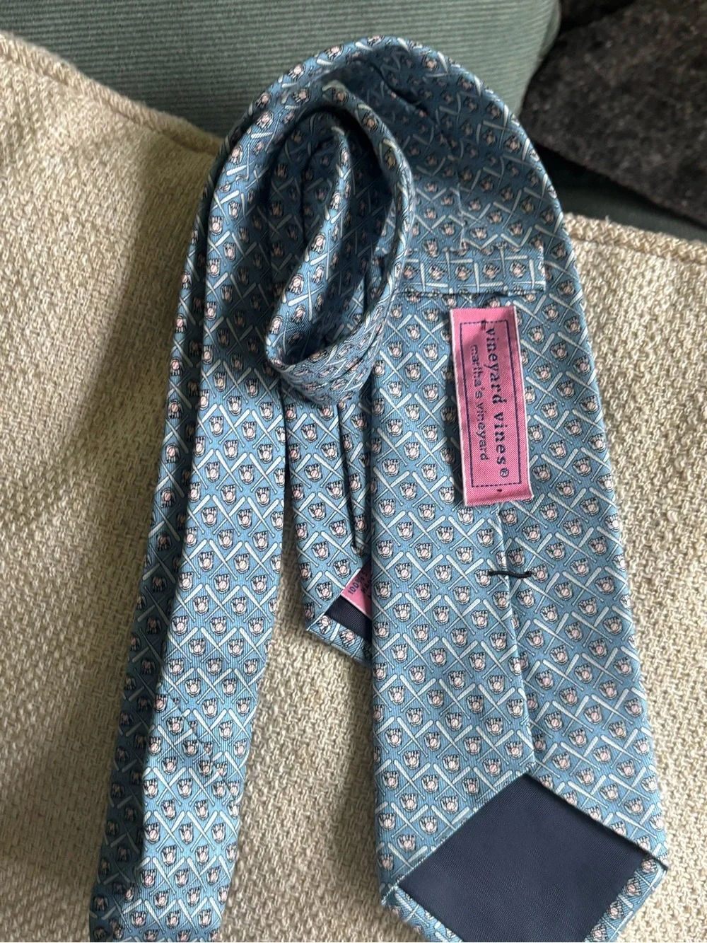 Vineyard Vines Youth Boys Baseball Silk Tie 51” Blue Sports Handmade USA